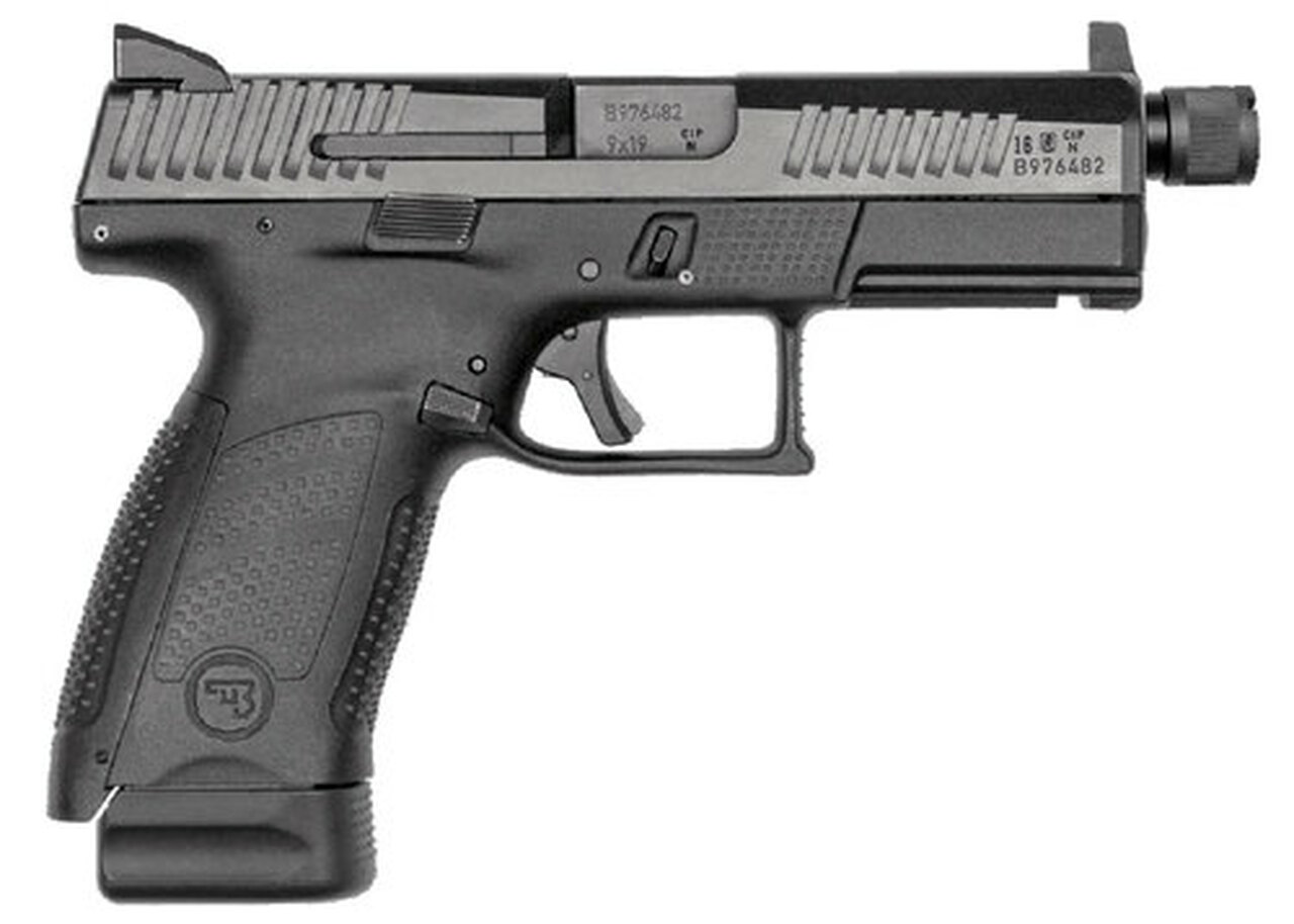 CZ P-10C, 9mm, 4" Threaded Barrel, Polymer Frame And Grips, Trigger Safety, Compact, High Night Sights Striker Fired, Suppressor Ready, 17Rd, Black