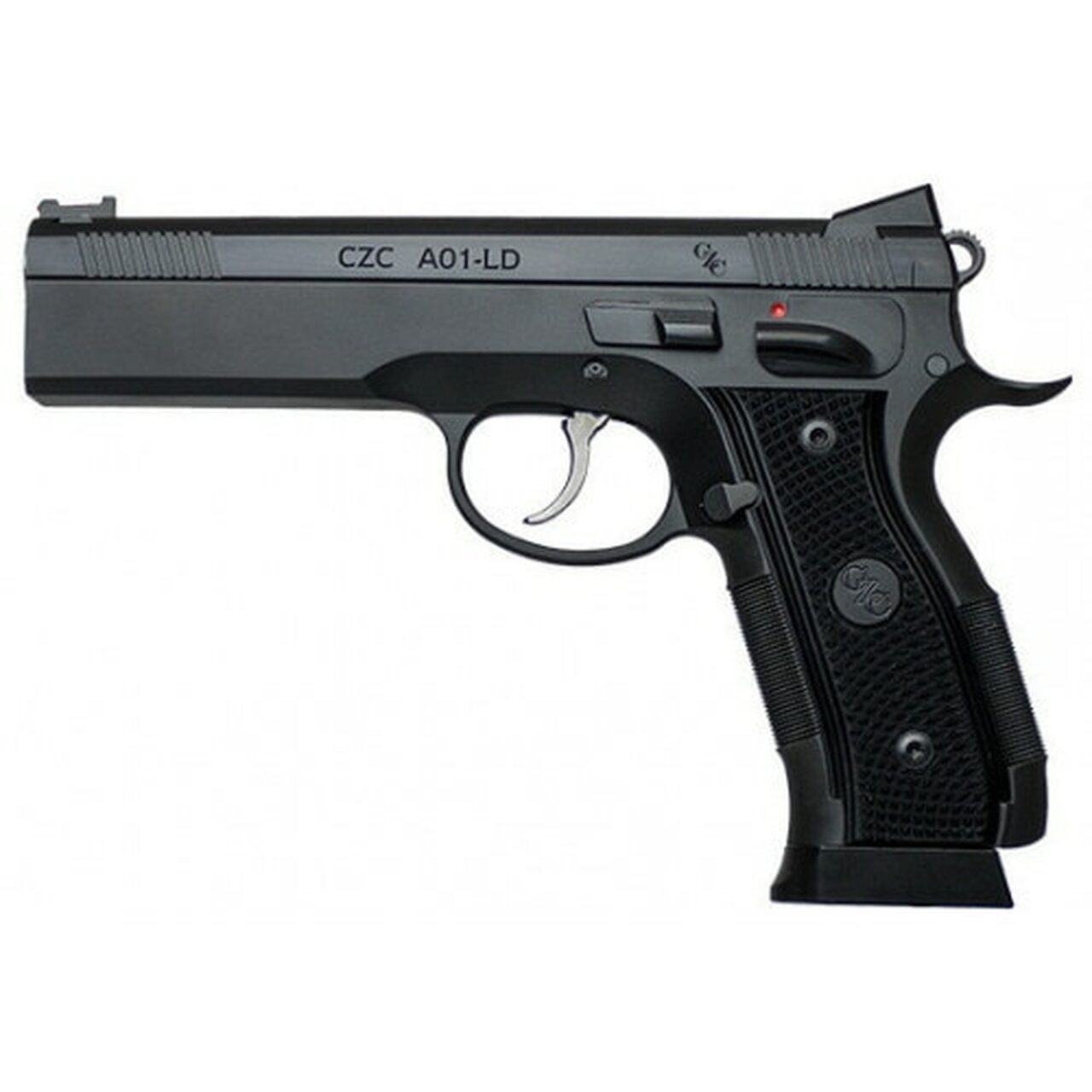 CZ AO-1 LD Custom, 9mm, 4.9" Stainless Barrel, Aluminum, Manual Safety, Full Size, Fiber Optic Front And Low Mount Rear Sights, 19Rd, Black