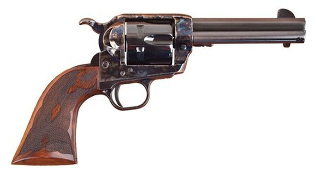 Cimarron Firearms Eliminator-8 .357/.38 Special 4.75" Barrel Standard Blue Finish Case Hardened Pre-War Frame Walnut Checkered Army Grip