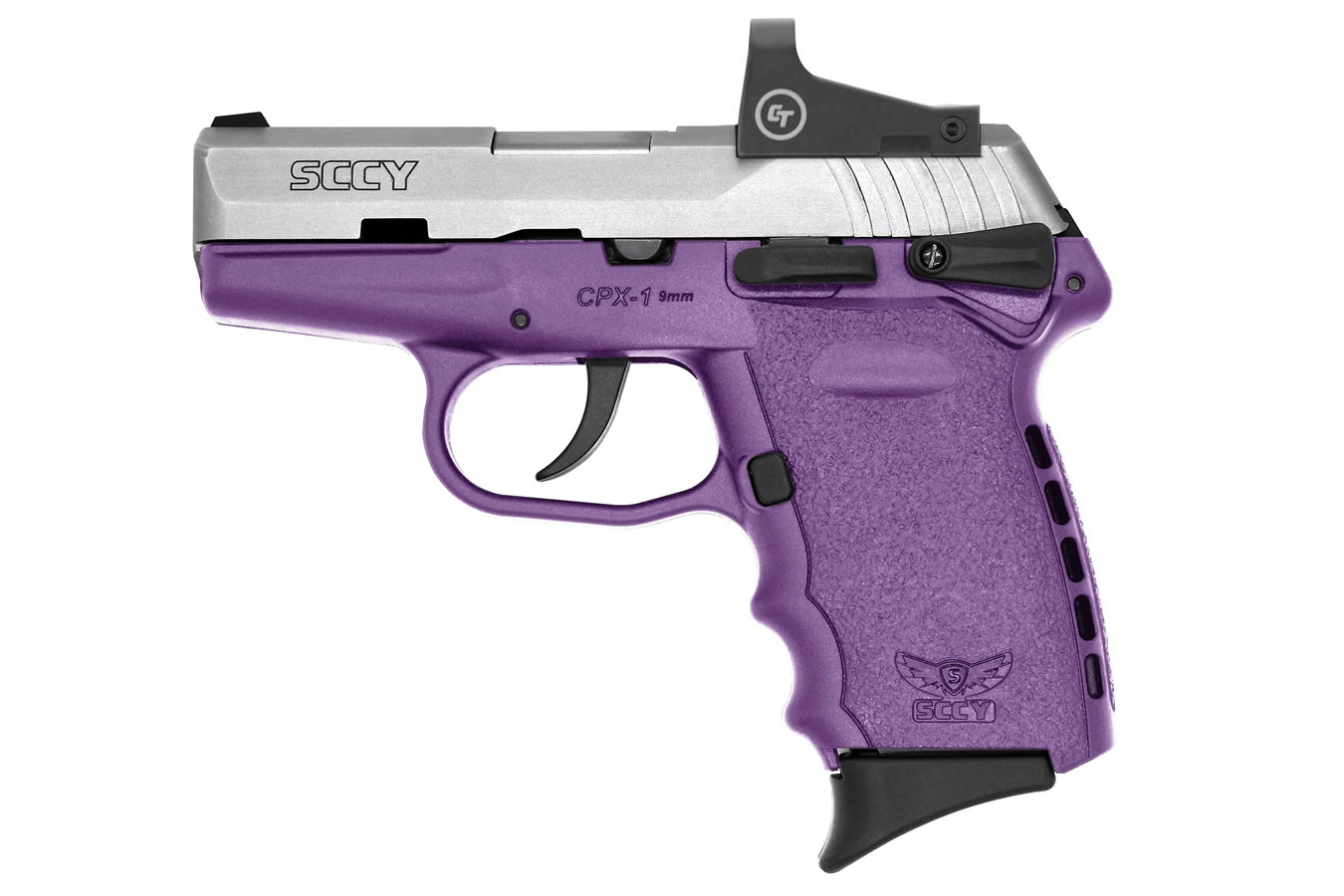 CPX-1 9mm Pistol with Purple Frame/Stainless Slide and Crimson Trace Red Dot