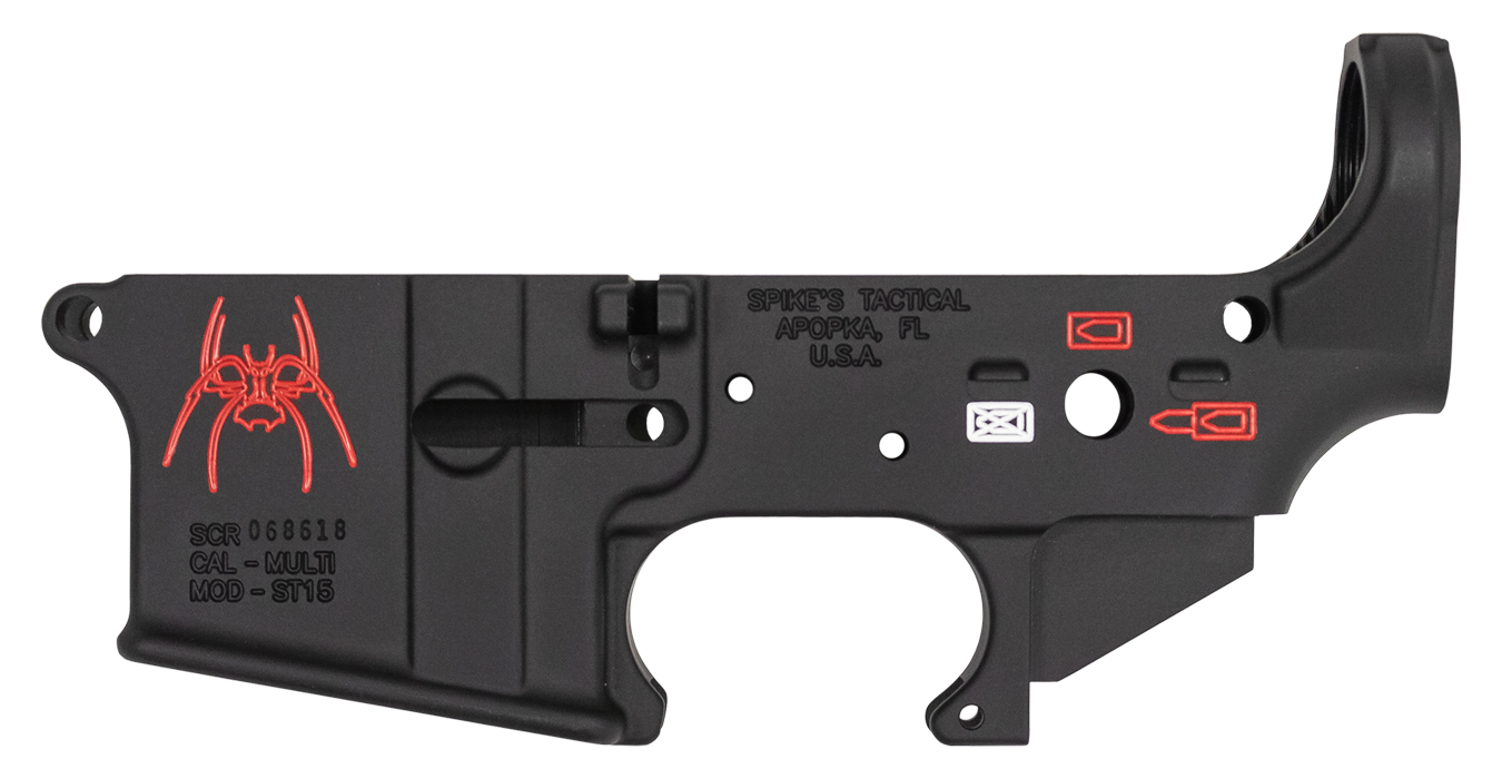Spider Stripped AR Lower Receiver with Red Color Filling (Multi Cal)
