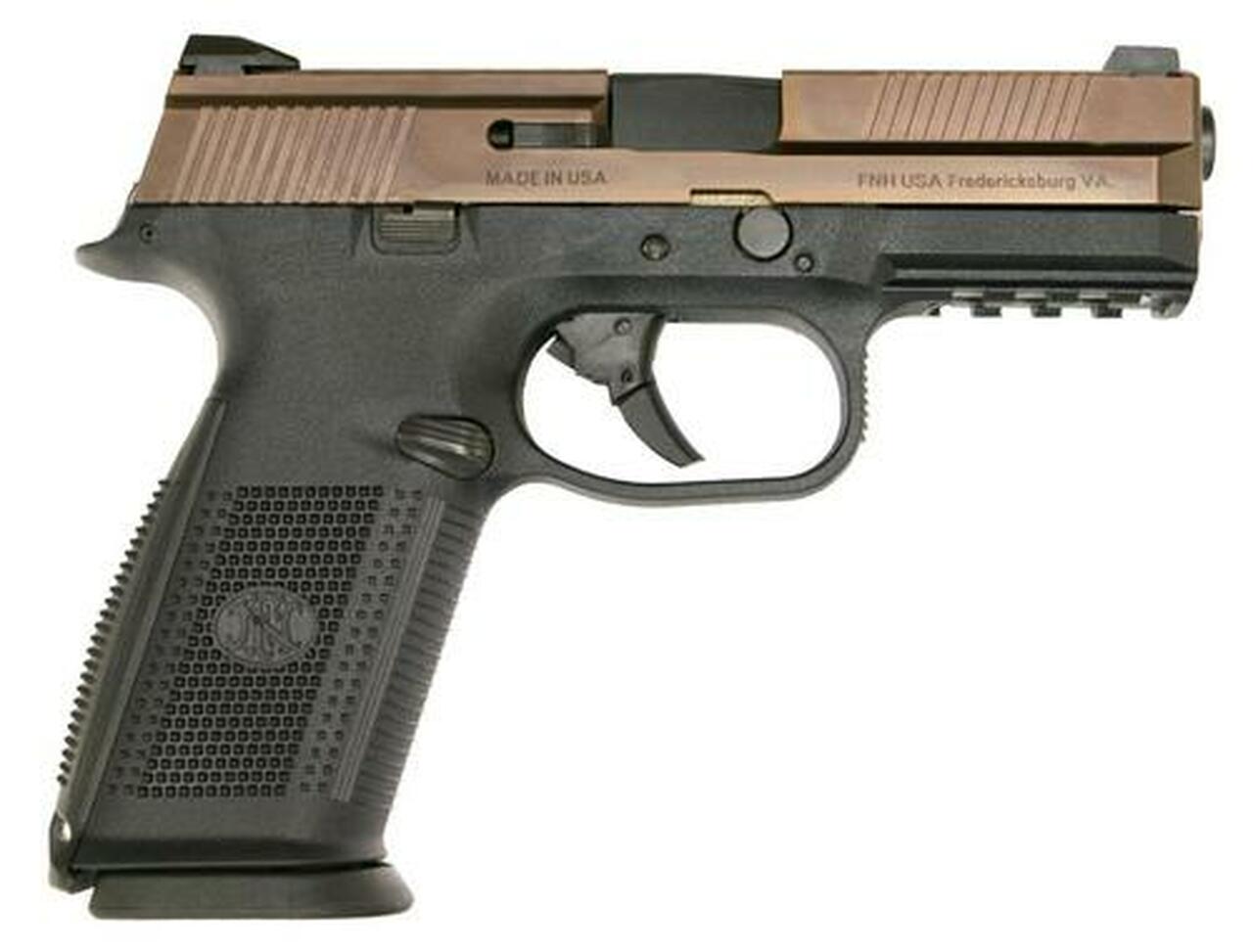 FN FNS 9, 9mm, 4", 17rd, Black Interchangeable Backstrap Grip, Bronze Slide