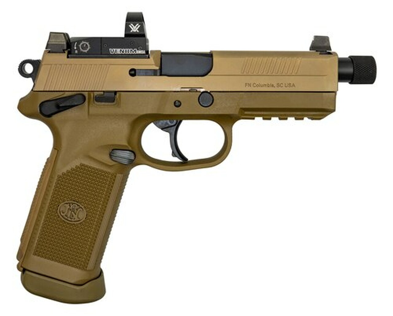 FN FNX Vortex Venom Combo 45 ACP, 5.30" Barrel, Flat Dark Earth, Interch. Backstrap, 15rd