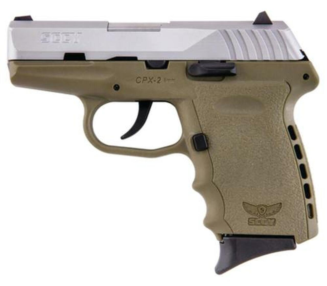 SCCY CPX-2 9mm 3.1" Barrel, SS Slide, No Manual Safey, Dark Earth Frame 10rd