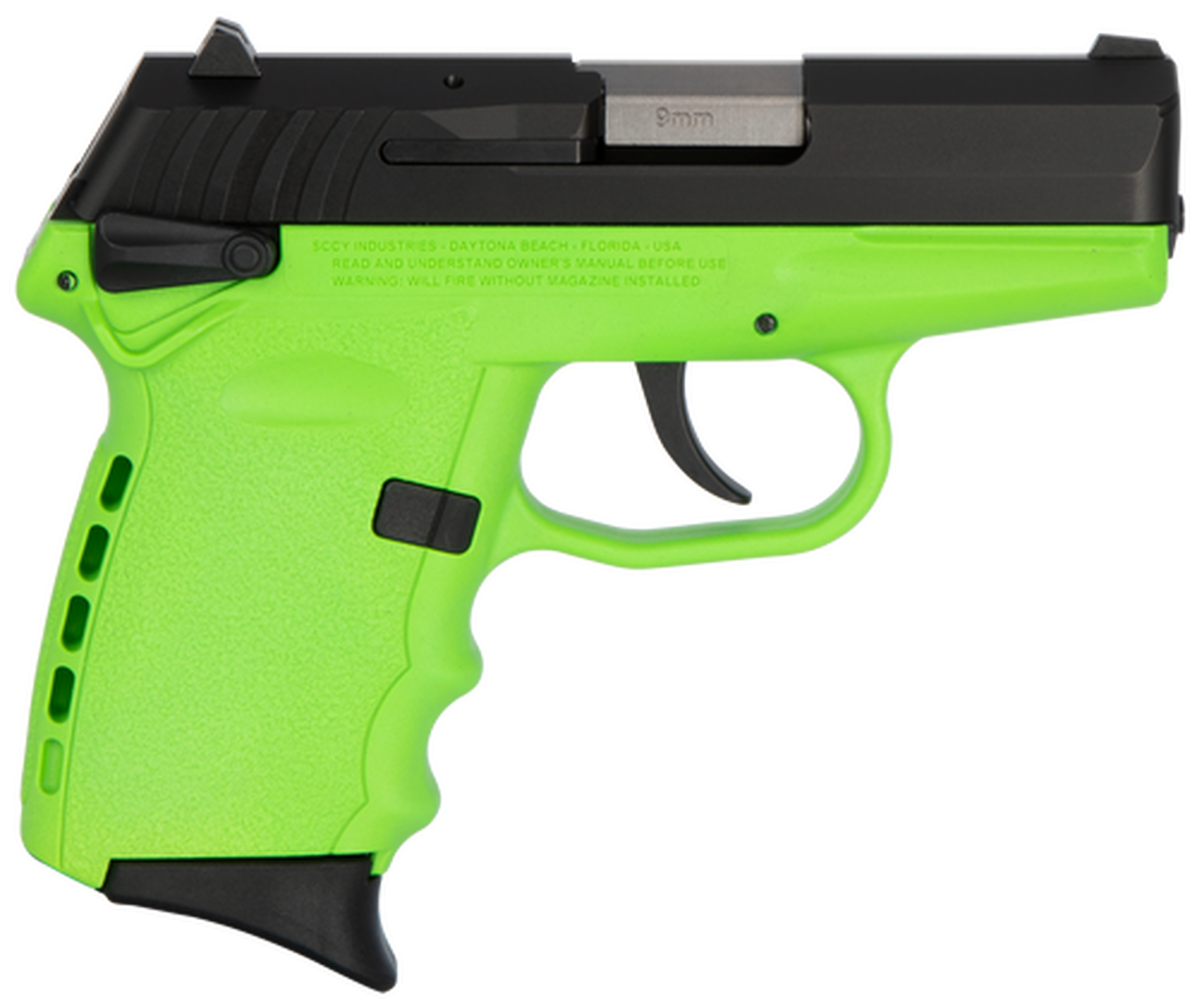 SCCY CPX-1 Carbon 9mm, 3.1" Barrel, Lime Grip, Black Stainless Steel Slide, 10rd