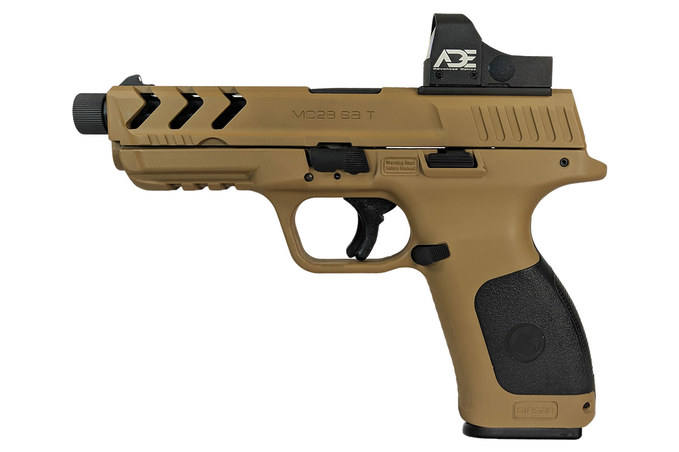 MC28 SA-TV BX 9mm Flat Dark Earth Striker-Fired Pistol with Threaded Barrel and Red Dot Optic