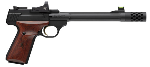 Browning Buckmark Hunter 22 LR, 7.65" Threaded Barrel, Black, Rosewood Grip, Crimson Trace Red Dot, 10rd