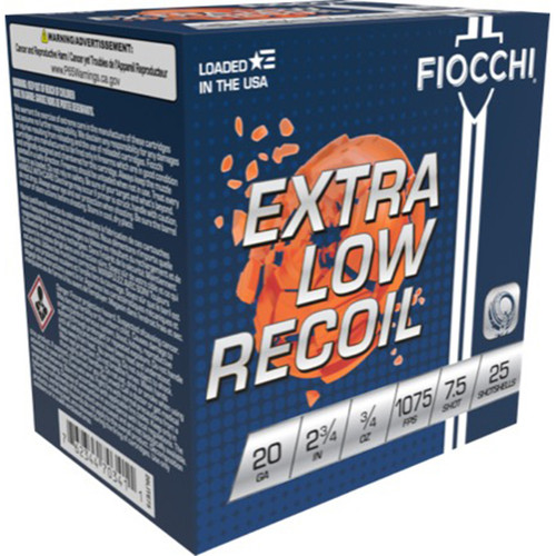 Fiocchi Low Recoil 20 Ga, 2.75" 3/4 oz, 7.5 Shot, 250rd Case