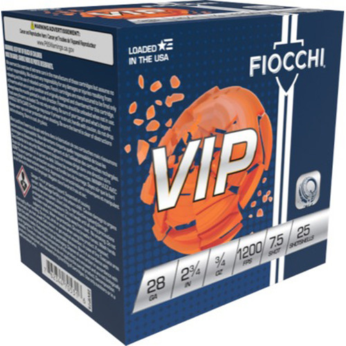 Fiocchi VIP 28 Gauge 2.75", 3/4 oz, 7.5 Shot, 250rd Case