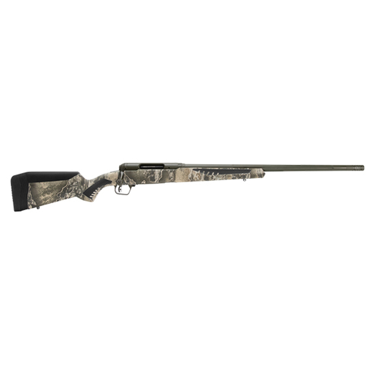 Savage, 110 Timberline, Bolt, Rifle, 6.5 PRC, 24" Threaded Barrel, Omni-Port Muzzle Brake, Olive Drab Green Cerakote Finish, Realtree Excape AccuFit Polymer Stock, AccuTrigger, Right Hand, 3Rd