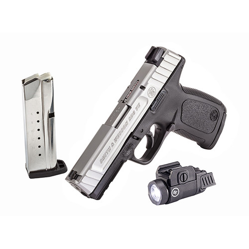 S&W SDVE Bundle 9mm, 4" Barrel, Stainless Steel Slide, Includes Tactical Light, 16rd