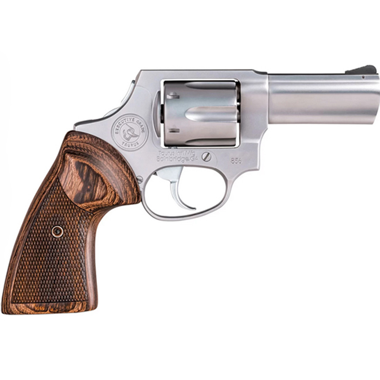 Taurus Model 856, Executive Grade, Revolver, Double Action, Metal Frame Revolver, Medium Frame, 38 Special, 3" Barrel, Satin Finish, Silver, Wood Grips, Fixed Sights, Concealed Hammer, 6 Rounds, Pelican Vault Hard Case