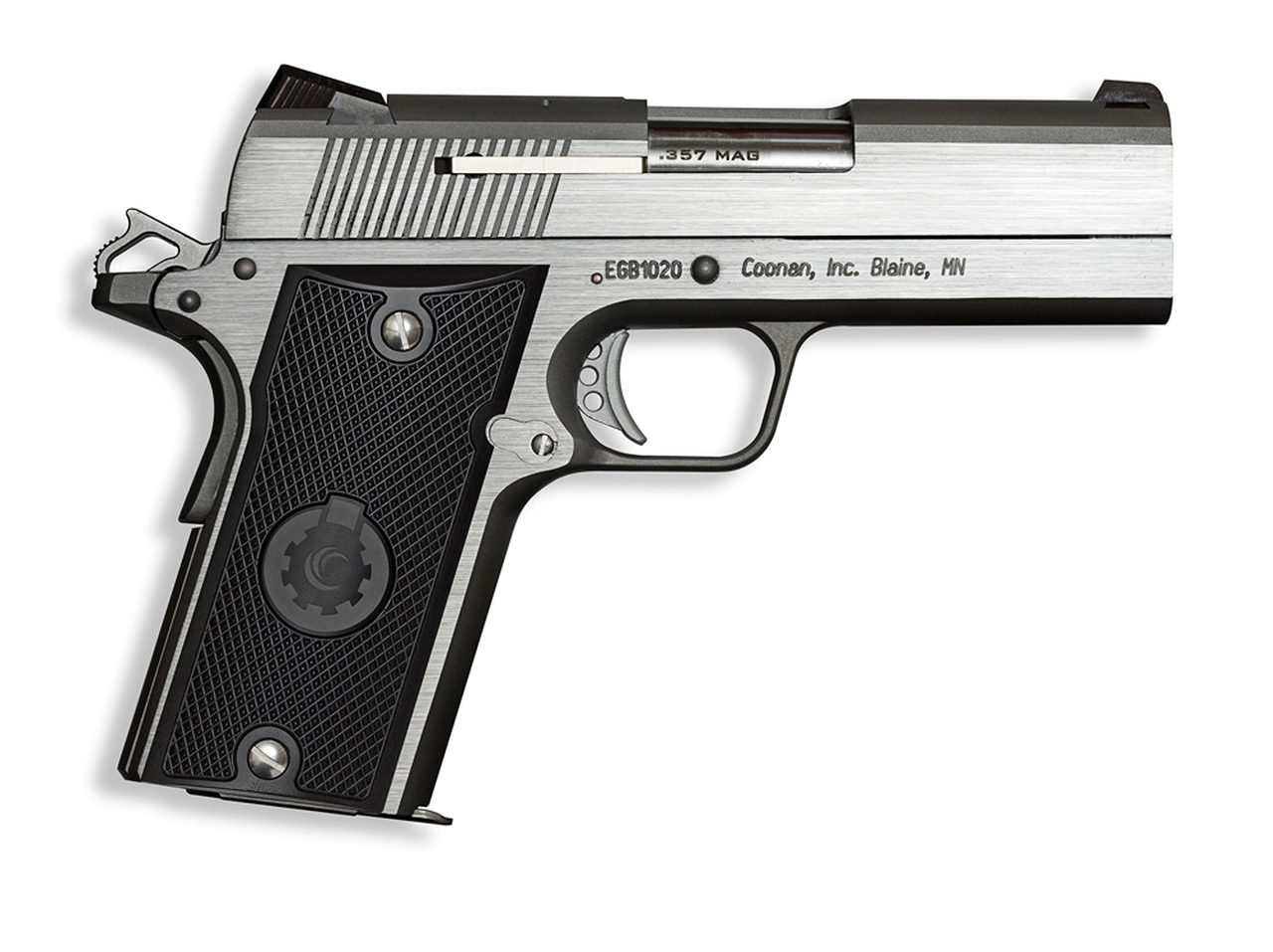 Coonan Compact 357 Mag, 4", Black Ionbond Stainless, Fixed Night Sights, Black Alum Grips, 2 Mags (Special Order)