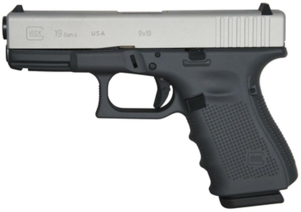 Glock G19 Gen4, 9mm, 4", Battleship Gray/Stainless Gray Slide FS, 15rd, USA Made