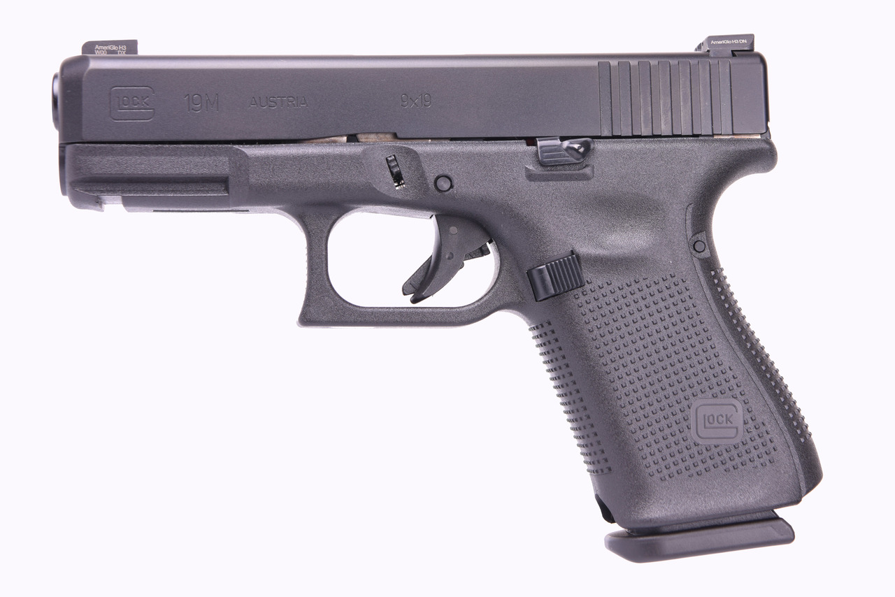 Glock 19M 9mm, 4" Barrel, Ameriglo Agent Night Sights, Rounded FBI Mag Catch, nDLC Hard Finish, 3x15rd Mags