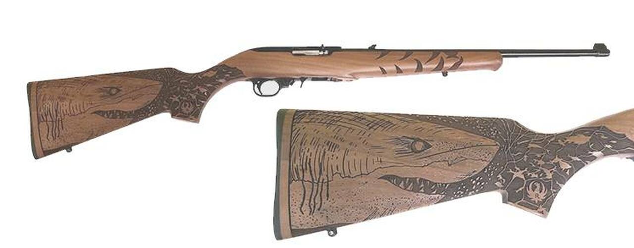 Ruger 10/22 Great White Shark, 18.5" Barrel, Engraved French Walnut Stock, Blued Finish