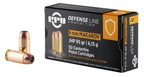 PPU Defense 9x18 Makarov, 95gr, Jacketed Hollow Point, 50rd Box