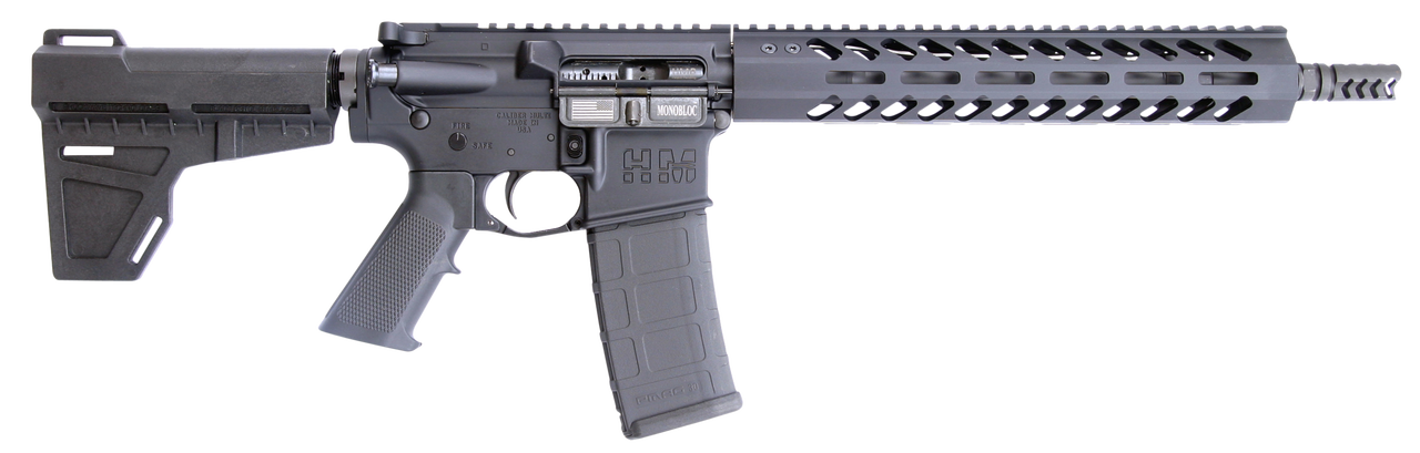 HM Defense Raider M5AR 223 Rem/5.56mm, 12.5" MONOBLOC Barrel, Midlength Gas System, Integral Gas Block, 1:8 Twist, Muzzle Brake, Black, Anodized, 10 3/8" Free Float Rail, M-LOK, Shockwave 2.0 Brace