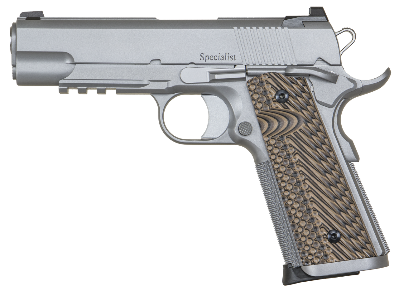 Dan Wesson Specialist Commander 45 ACP 4.25", Stainless Steel Black/Brown G10 Grip, 8 rd