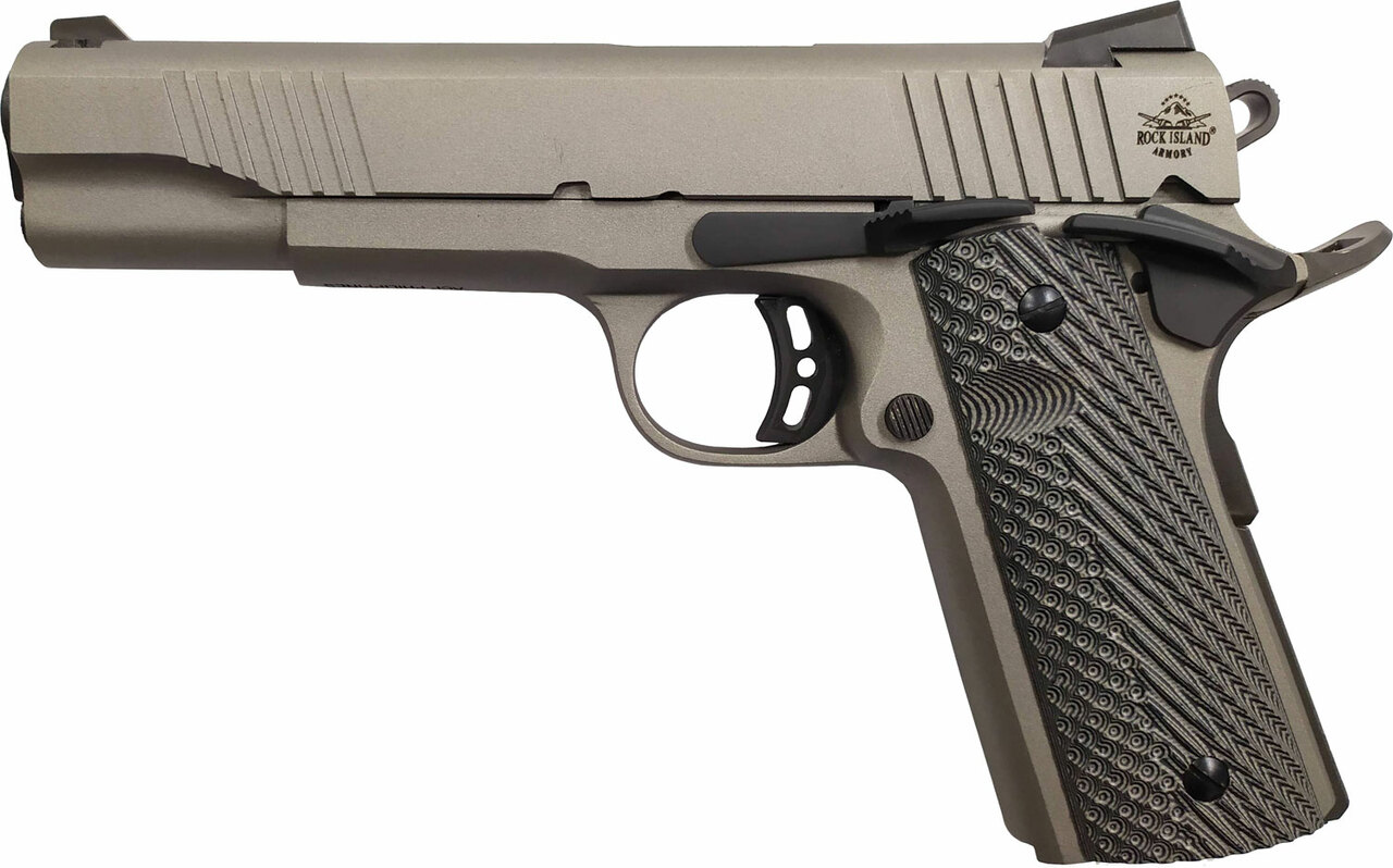 Rock Island EFS 1911, Full Size, 45ACP, 5" Barrel, Alloy Frame, Grey Cerakote Finish, G10 Grips, Ambidextrous Safety, Fixed Sights, 8Rd, 1 Magazine