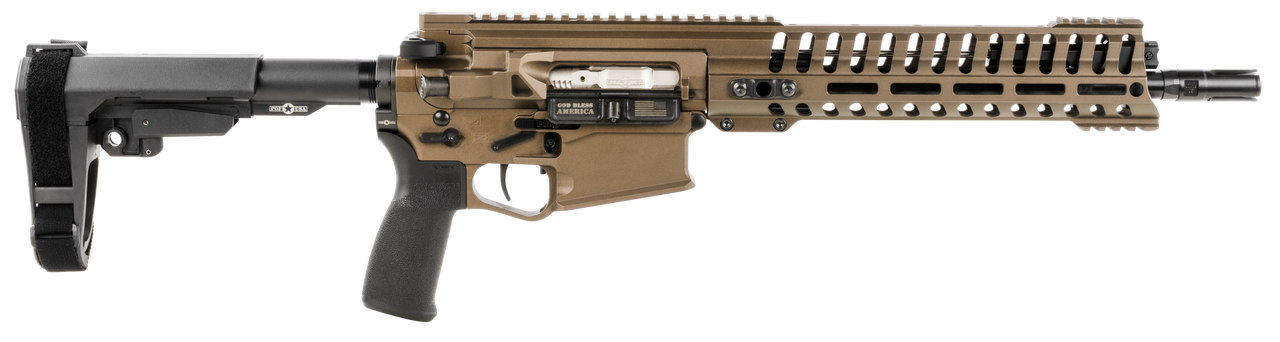 POF Revolution Pistol, .308, 12.5" Deep Fluted Barrel, Piston, 11.5" Modular Rail, Sb-A3 5 Position Collapsible Brace, Cerakote Burnt Bronze 20rd Mag