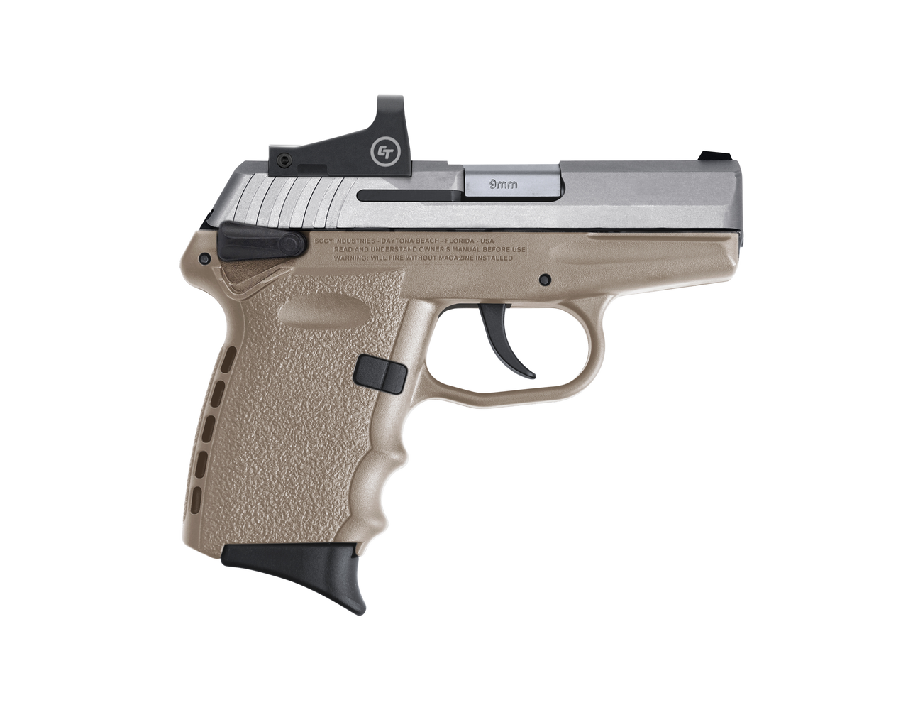 SCCY Industries CPX-1 RD DAO 9mm 3.10", Stainless Slide Flat Dark Earth Polymer Frame/Grip Crimson Trace CTS-1500, 10 rd