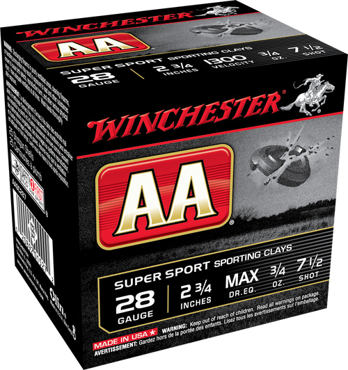 Winchester AA Sporting Clay 28 Ga, 2.75", 3/4 oz, 7.5 Shot, 100rd Box