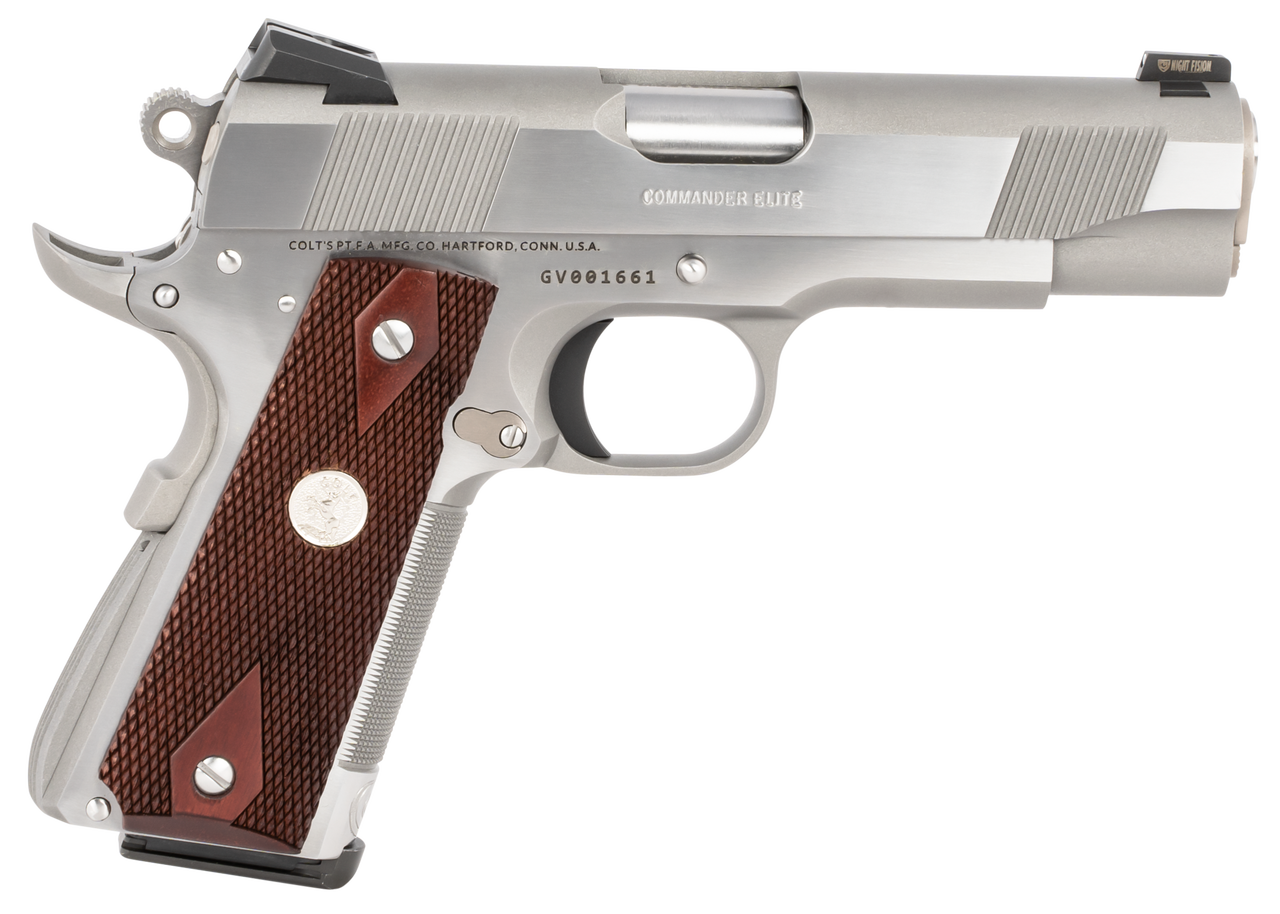 Colt 1911 Combat Commander Elite 45 ACP 4.25" Barrel Two-Tone Elite Black G10 Checkered Scallop Grip, 8rd Mag