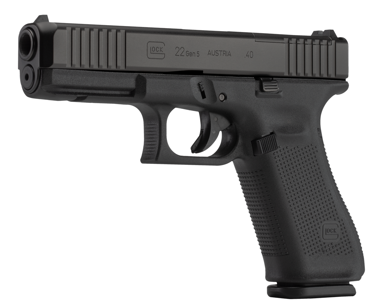 Glock 22 Gen5 M.O.S. Full Size 40S&amp;W, 4.49" Marksman Barrel, Matte, Ambi Slide Stop Lever, Flared Well, nDLC Slide and Barrel, No Grooves, 3x15rd Mags