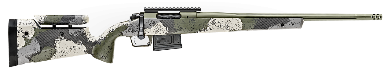 Springfield Model 2020 Waypoint 308 Win, 20" Fluted Stainless Barrel, SA Radial Brake, Green, Mil-Spec Green Cerakote, Evergreen Camo Adj Carbon Fiber Stock M-LOK, TriggerTech Adj Trigger, AICS 5rd Mag
