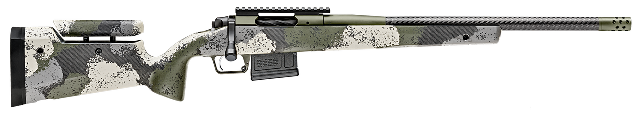 Springfield Model 2020 Waypoint 308 Win, 20" Carbon Fiber Barrel, SA Radial Brake, Green, Mil-Spec Green Cerakote, Evergreen Camo Adj Carbon Fiber Stock M-LOK, TriggerTech Adj Trigger, AICS 5rd Mag