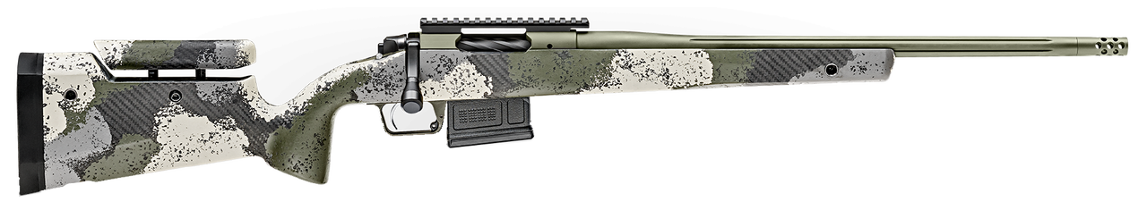 Springfield Model 2020 Waypoint 6MM Creedmoor, 20" Fluted Stainless Barrel, SA Radial Brake, Green, Mil-Spec Green Cerakote, Evergreen Camo Adj Carbon Fiber Stock M-LOK, TriggerTech Adj Trigger, AICS 5rd Mag