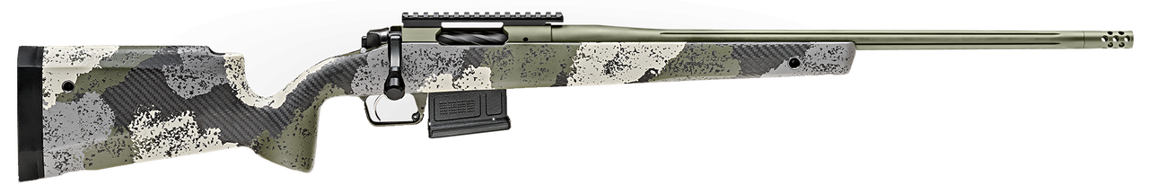 Springfield Model 2020 Waypoint 6.5MM Creedmoor, 22" Fluted Stainless Barrel, SA Radial Brake, Green, Mil-Spec Green Cerakote, Evergreen Camo Carbon Fiber Stock M-LOK, TriggerTech Adj Trigger, AICS 5rd Mag