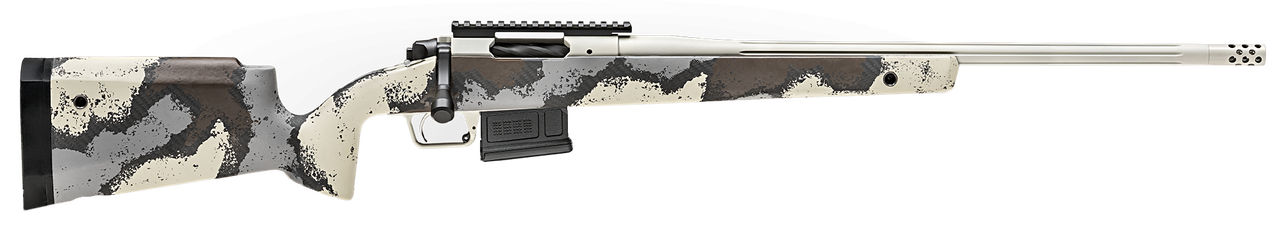 Springfield Model 2020 Waypoint 6.5MM Creedmoor, 22" Fluted Stainless Barrel, SA Radial Brake, Tan, Desert Verde Cerakote, Ridgeline Camo Carbon Fiber Stock M-LOK, TriggerTech Adj Trigger, AICS 5rd Mag