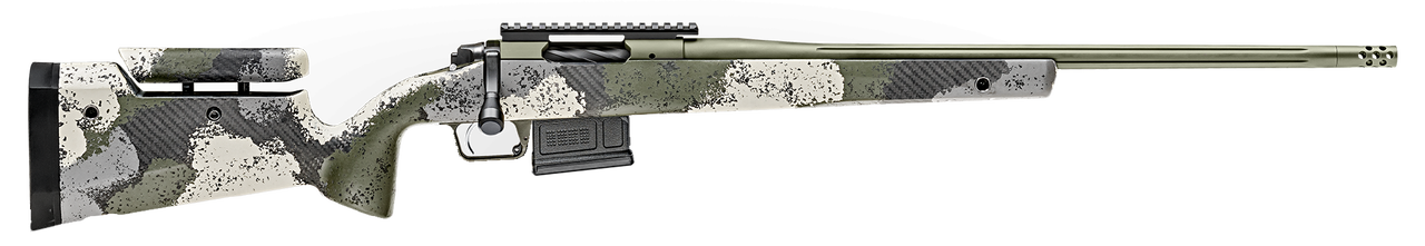 Springfield Model 2020 Waypoint 6.5MM Creedmoor, 22" Fluted Stainless Barrel, SA Radial Brake, Green, Mil-Spec Green Cerakote, Evergreen Camo Adj Carbon Fiber Stock M-LOK, TriggerTech Adj Trigger, AICS 5rd Mag