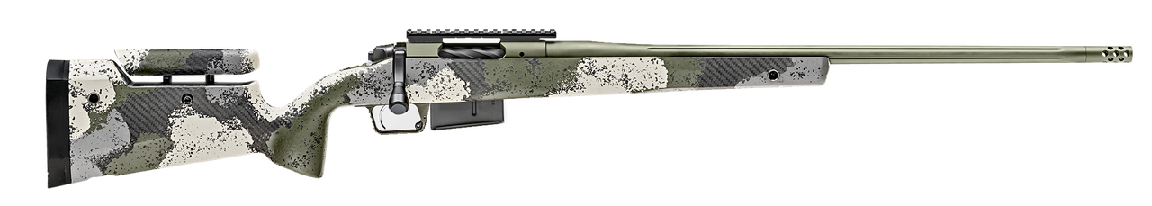 Springfield Model 2020 Waypoint 6.5 PRC, 24" Fluted Stainless Barrel, SA Radial Brake, Green, Mil-Spec Green Cerakote, Evergreen Camo Adj Carbon Fiber Stock M-LOK, TriggerTech Adj Trigger, AICS 3rd Mag