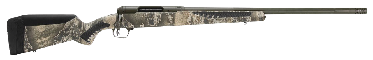 Savage, 110 Timberline, Bolt, Rifle, 6.5 Creedmoor, 22" Threaded Barrel, Omni-Port Muzzle Brake, Olive Drab Green Cerakote Finish, Realtree Excape AccuFit Polymer Stock, AccuTrigger, Right Hand, 4Rd