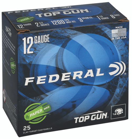 Federal Top Gun 12 Ga, 2.75", 1 1/8 oz, Paper Wad, 8 Shot, 25rd Box