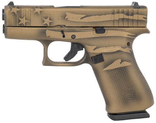 Glock G43x 9mm, 3.41" Barrel, Coyote Battle Worn Flag Cerakote, 10rd