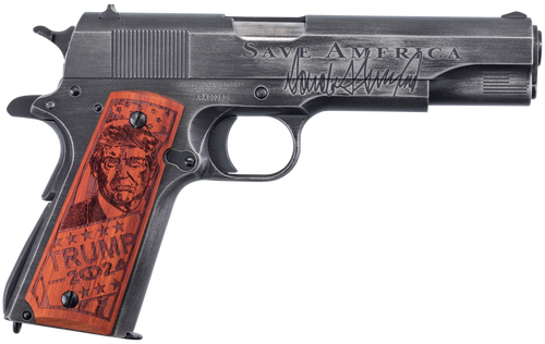 Auto-Ordnance 1911 "Trump Save America" 45 ACP, 5" Barrel, Custom Engraved Wood Grip, 7rd