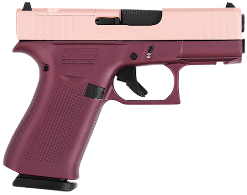 Glock 43x 9mm, 3.41" Barrel, Rose Gold Slide, Black Cherry Frame, 10rd