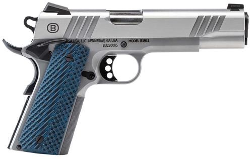 Bersa B1911 45 ACP, 5" Barrel, Stainless Steel, Blue VZ Grip, 8rd
