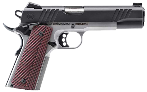 Bersa B1911 45 ACP, 5" Barrel, Black Slide, Stainless Frame, Red VZ Grip, 8rd
