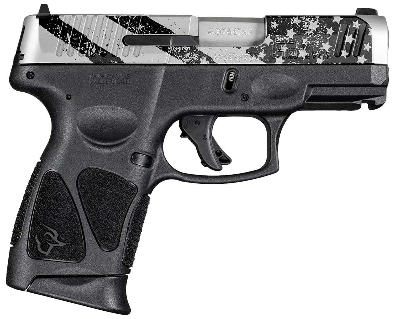 Taurus G3c 9mm, 3.26" Barrel, Silver Slide, Black Laser Engraved USA Flag, 10rd
