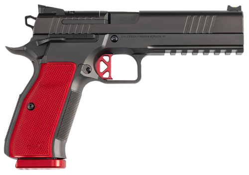 Dan Wesson DWX 9mm, 4.95" Match Grade Barrel, DLC Black, Alum Grips, Red, Optics Ready Slide, Ambi Safety, Fiber Sights, Flat K Style Trig, 10rd