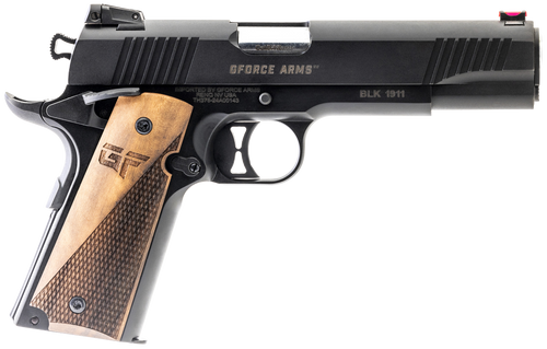 Gforce Chronicle 1911 9mm, 4.4" Barrel, Black, Turkish Walnut Grip, 9rd