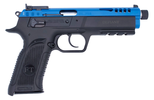 Tanfoglio Defiant Force 22 LR, 4.4" Barrel, Blue Slide, Black Frame, 10rd