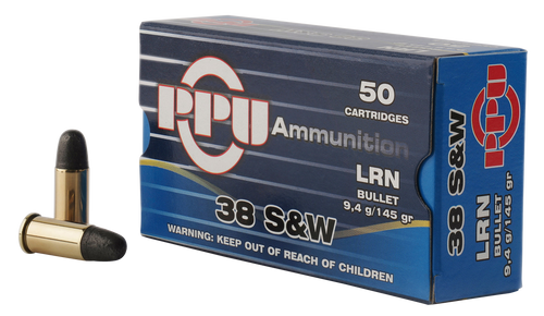 PPU Handgun Defense 38 S&amp;W 145gr, Lead Round Nose, 50rd Box