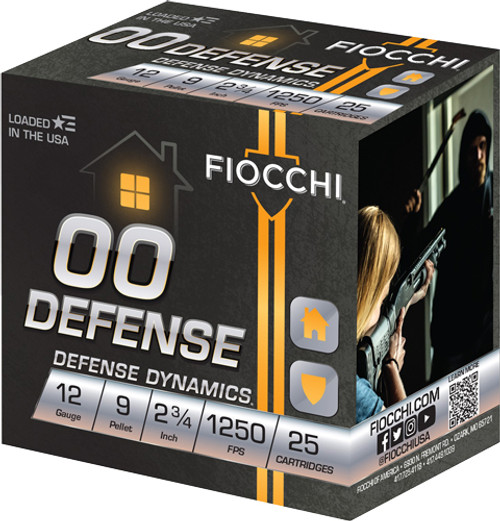 Fiocchi Defense 12 Ga, 2.75", 9 Pellet, 00 Buck, 25rd Box