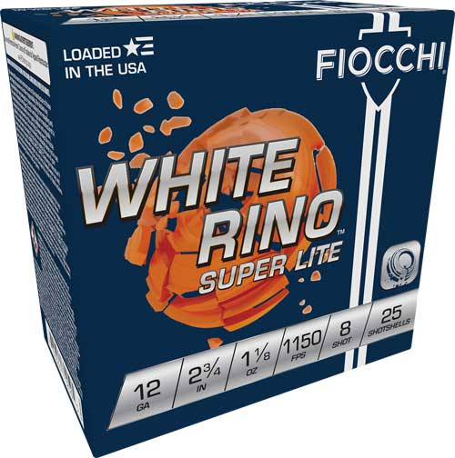 Fiocchi White Rino 12 Ga, 2.75", 1-1/8 oz, 8 Shot, 250rd Case